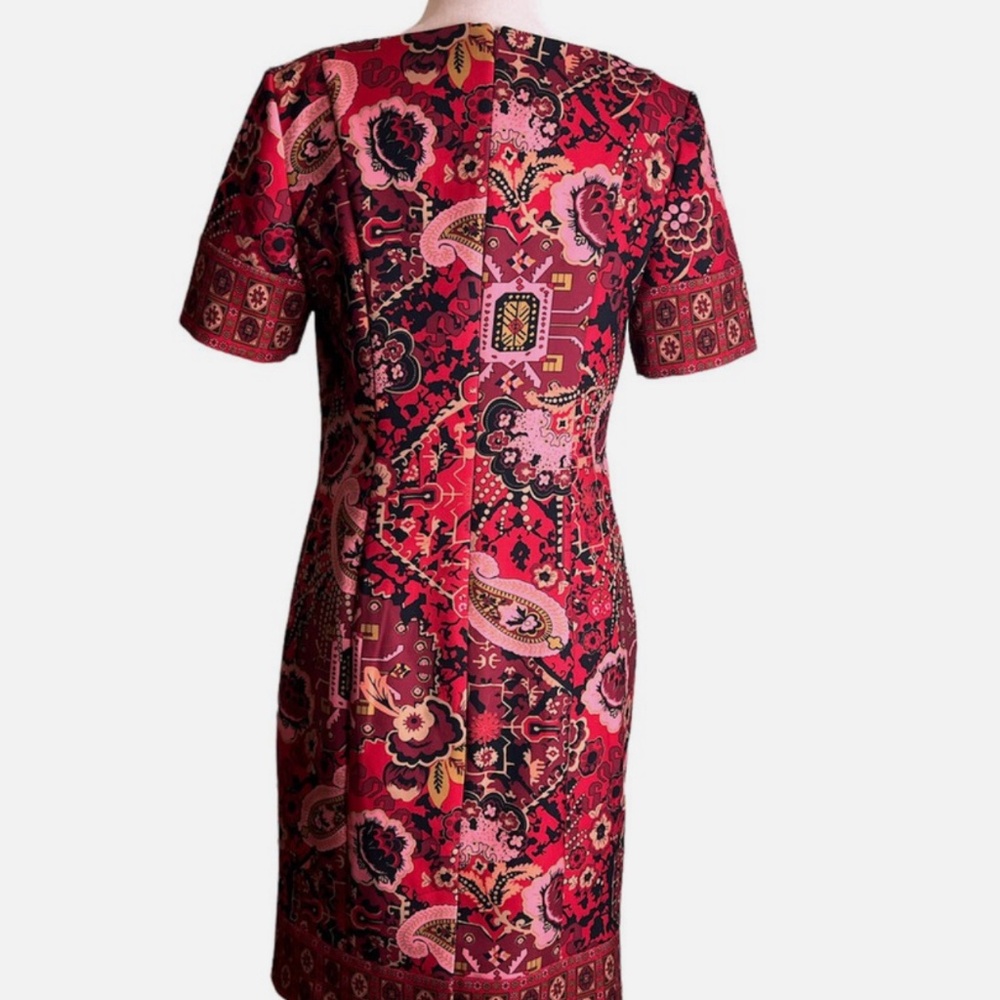 Talbots Red Paisley Floral Pencil Dress Size 12 lined